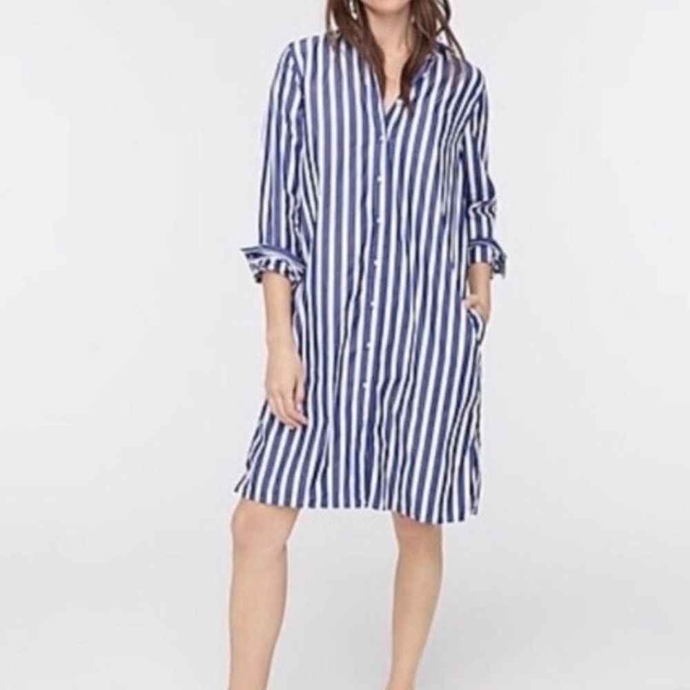 J. Crew Isola Blue and White Striped Shirt Dress